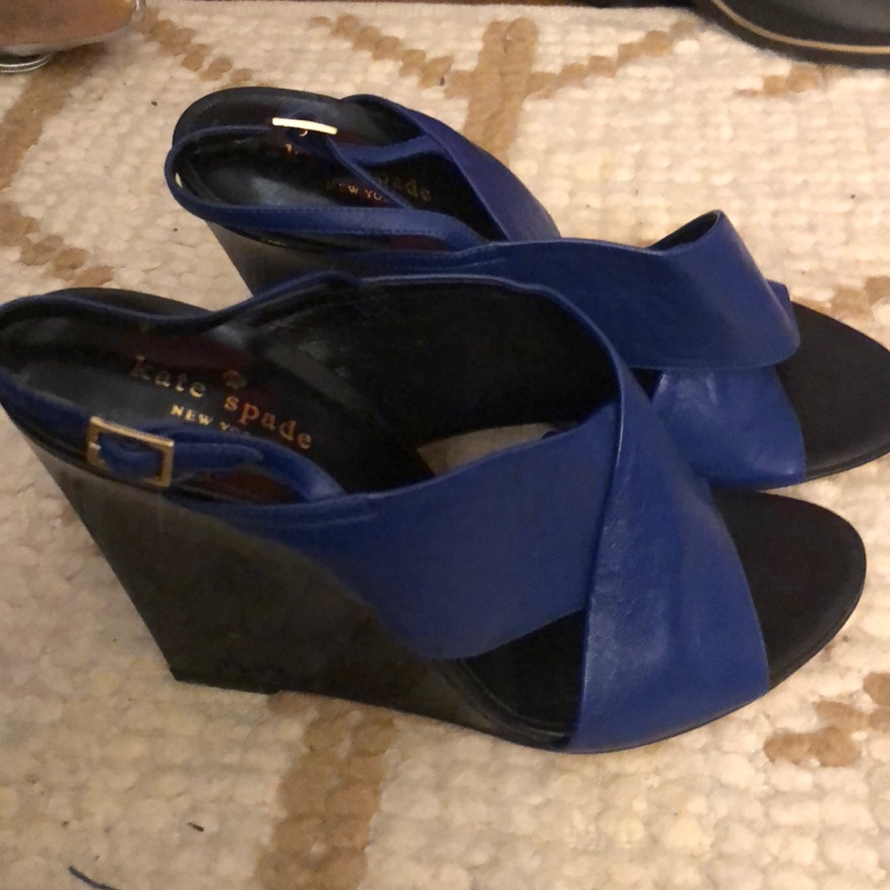Blue Kate spade high wedge sandals